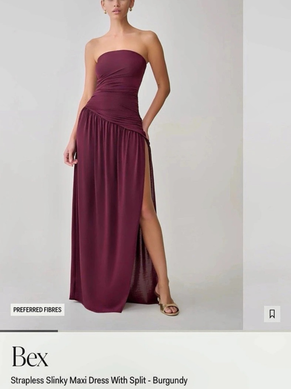 Meshki Bex Strapless Slinky Maxi Dress With Split Burgundy